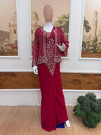 Sequined Heavy Work Jacket With Pre Stitched Draped Saree Set
