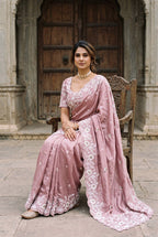 Opulent Luxury Floral Embroidered Saree with Intricate Scalloped Border Detailing - Surat Wholesale Ethnic Wear (Photo 4)