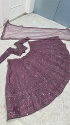 Sequined Chevron Patterned Lehenga Set with Long Net Shrug