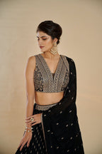 Zardosi Embroidered Velvet Lehenga Set with Attached Cape - Surat Wholesale Ethnic Wear (Photo 4)