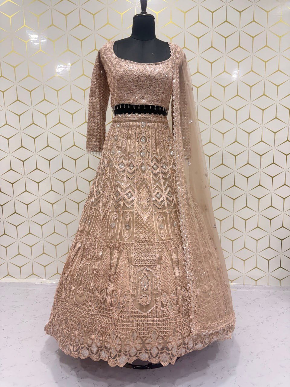 Intricately Embroidered Mirror Work Flared Lehenga Choli with Dupatta - Surat Wholesale Ethnic Wear (Photo 4)