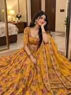 Floral Print Georgette Lehenga Set with Mirror Work Dupatta - Surat Wholesale Ethnic Wear (Photo 4)