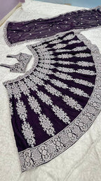 Contrast Thread Embroidered Georgette Lehenga Set with Sleeveless Blouse - Surat Wholesale Ethnic Wear (Photo 4)