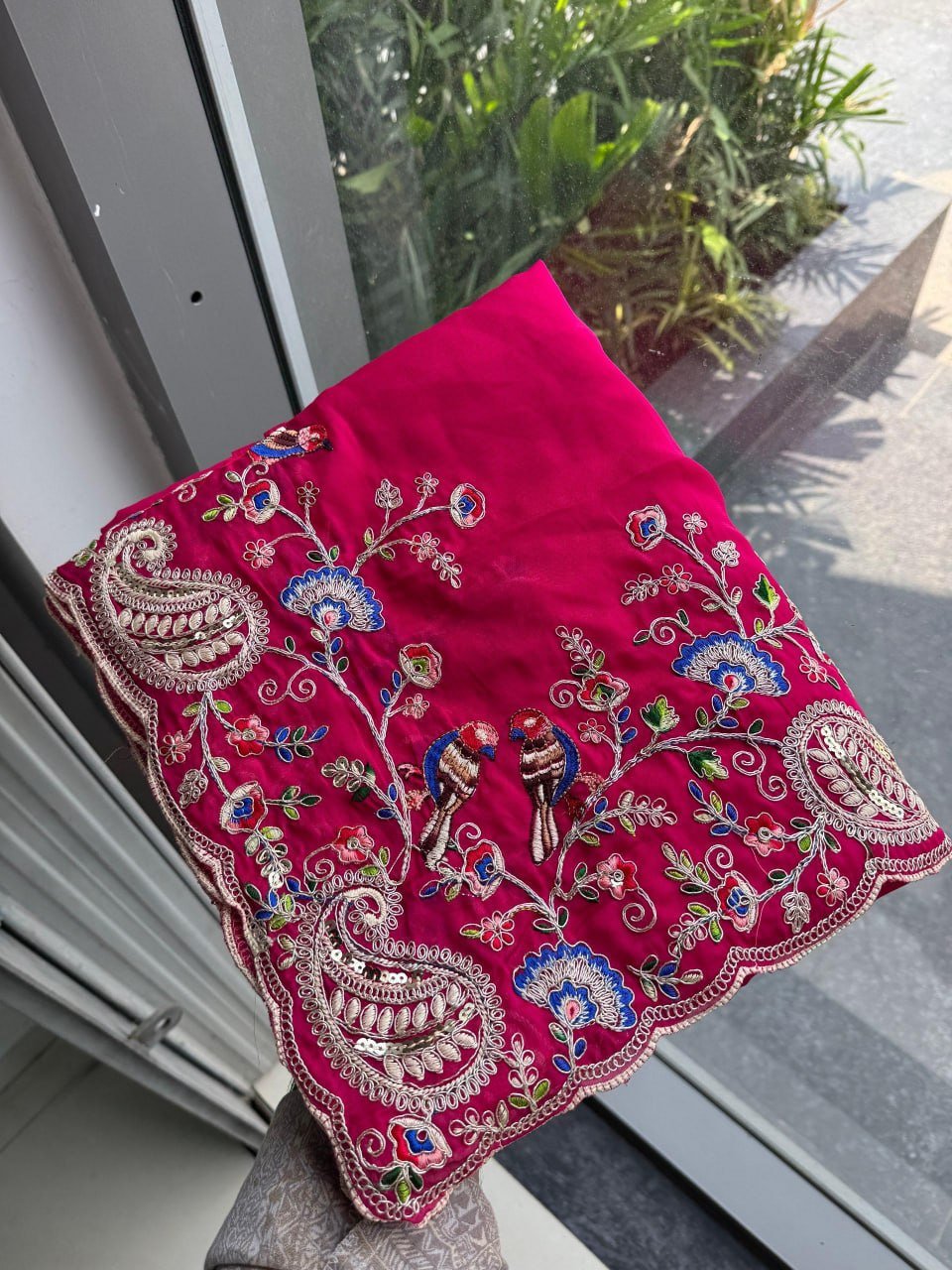 Paisley Embroidered Drapes with Intricate Borders for Regal Festive Moments