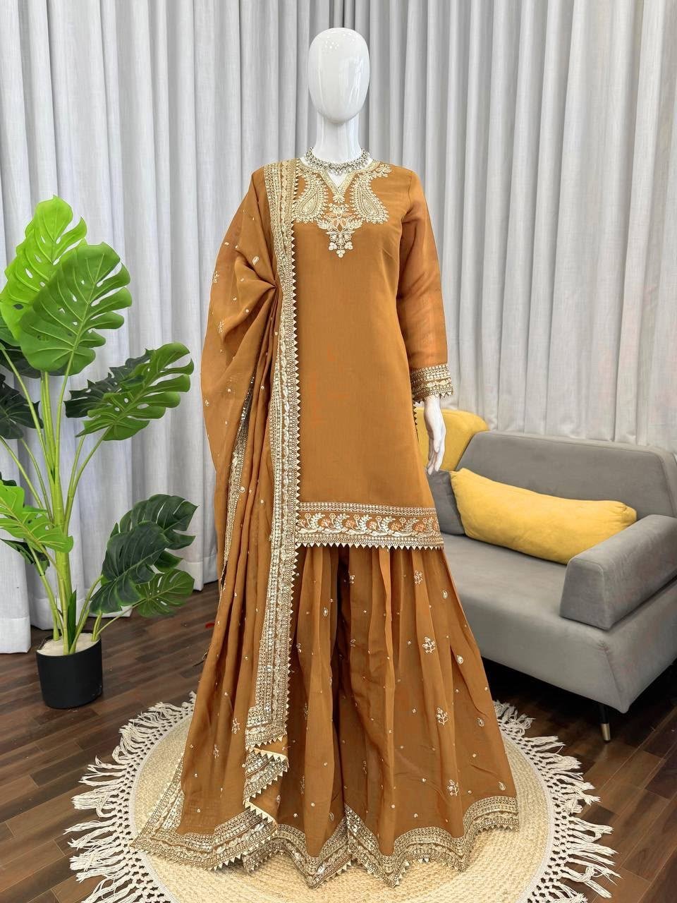 Regal Embroidered Kurta With Matching Sharara And Dupatta - Surat Wholesale Ethnic Wear (Photo 4)
