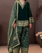 Velvet Heavily Embroidered Kurta With Salwar And Dupatta Set - Surat Wholesale Ethnic Wear (Photo 4)