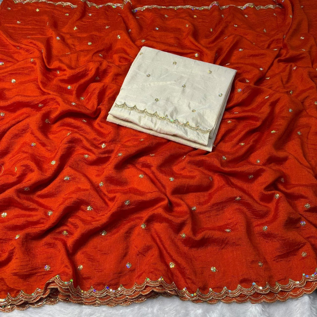 Embroidered Saree with Scalloped Border and Graceful Draping