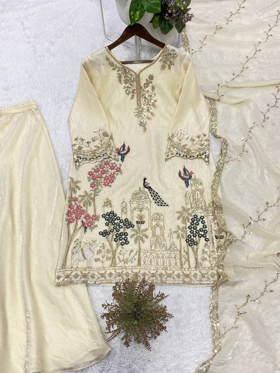 Regal Heritage Scenic Embroidered Palazzo Suit