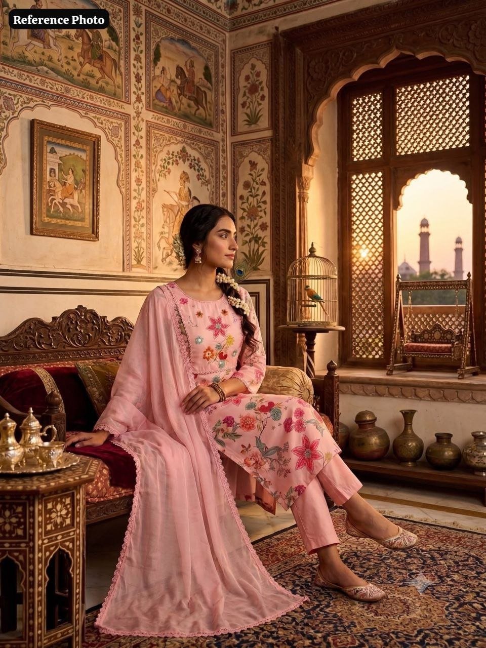 Embroidered Floral Printed Kurta Set with Dupatta