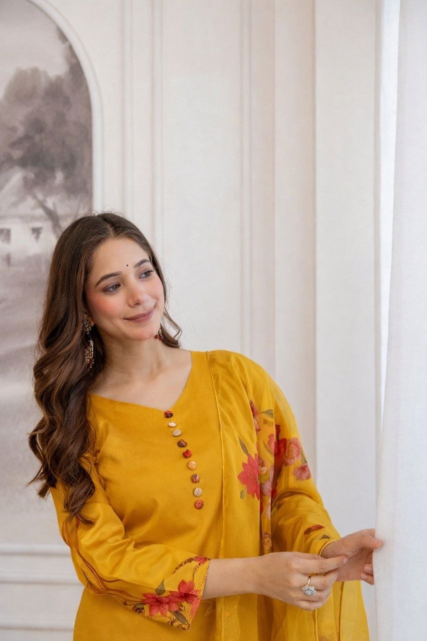 Garden Floral Romance Printed Kurta Set with Ethereal Dupatta