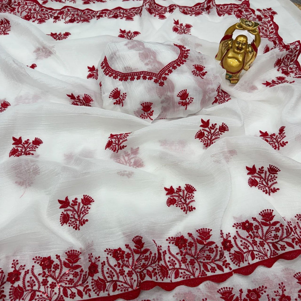 Festive Floral Embroidered Saree with Traditional Artisanal Detailing