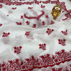 Festive Floral Embroidered Saree with Traditional Artisanal Detailing