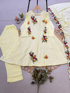 Garden Floral Romance Embroidered Anarkali Kurta with Dupatta Set