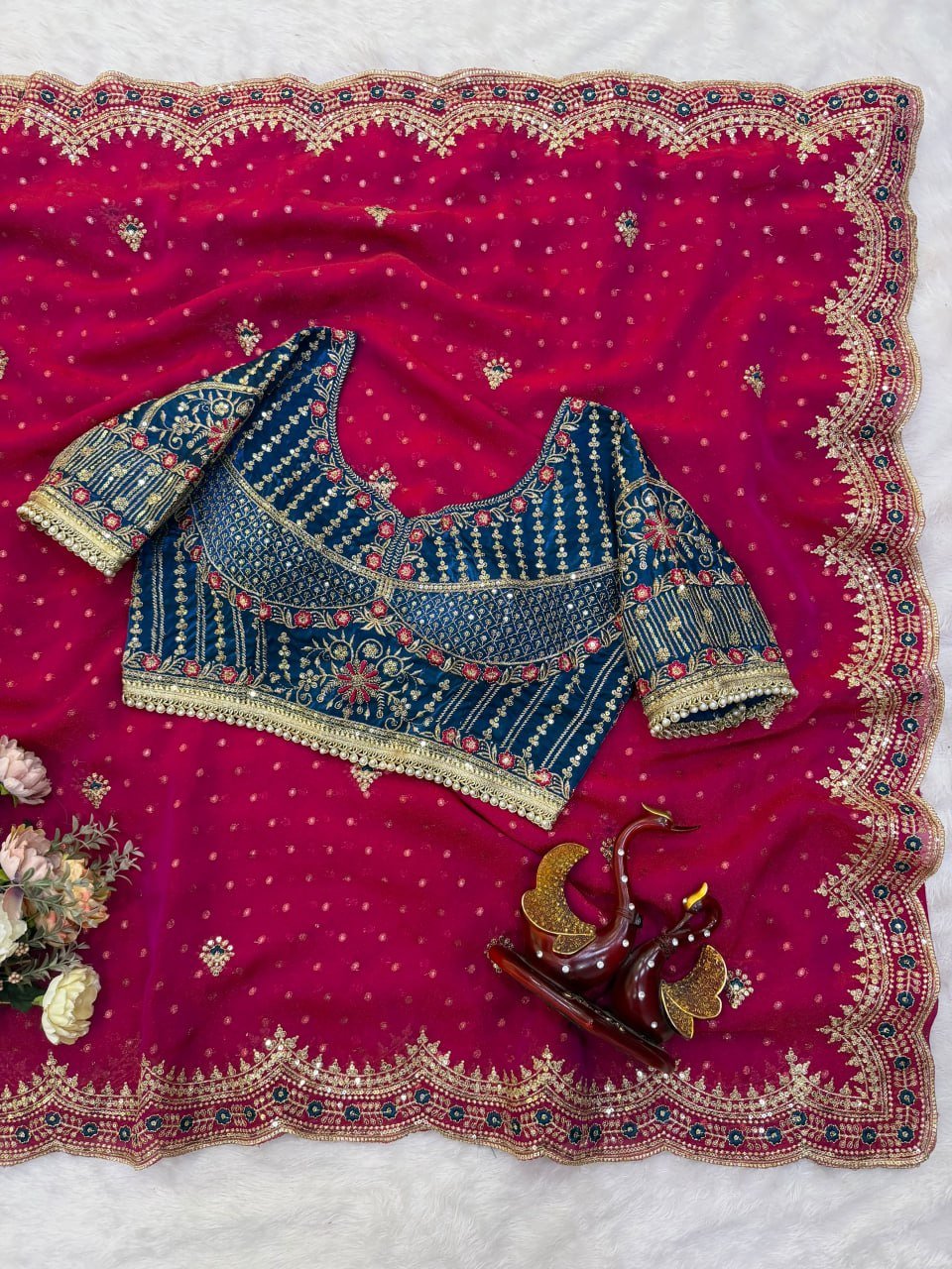 Dotted Drapes with Scalloped Zari Border and Statement Blouse