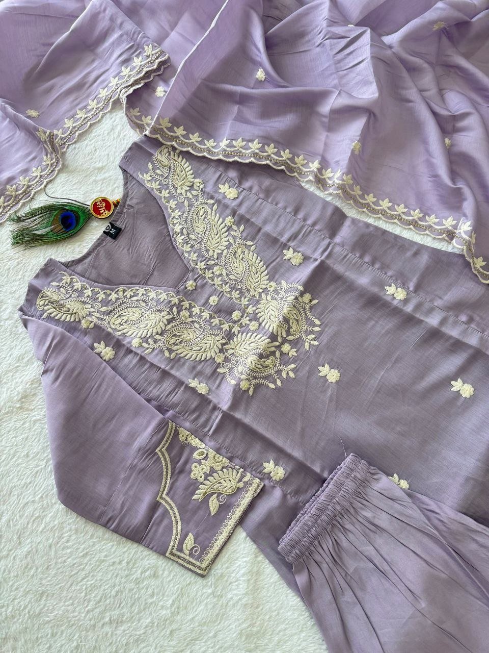 Intricately Embroidered Kurta Set with Lace Detailed Dupatta