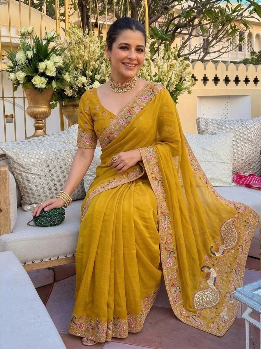 Royal Heritage Peacock Embroidered Saree with Intricate Floral Handwork and Ornate Designer Border - Surat Wholesale Ethnic Wear (Photo 4)