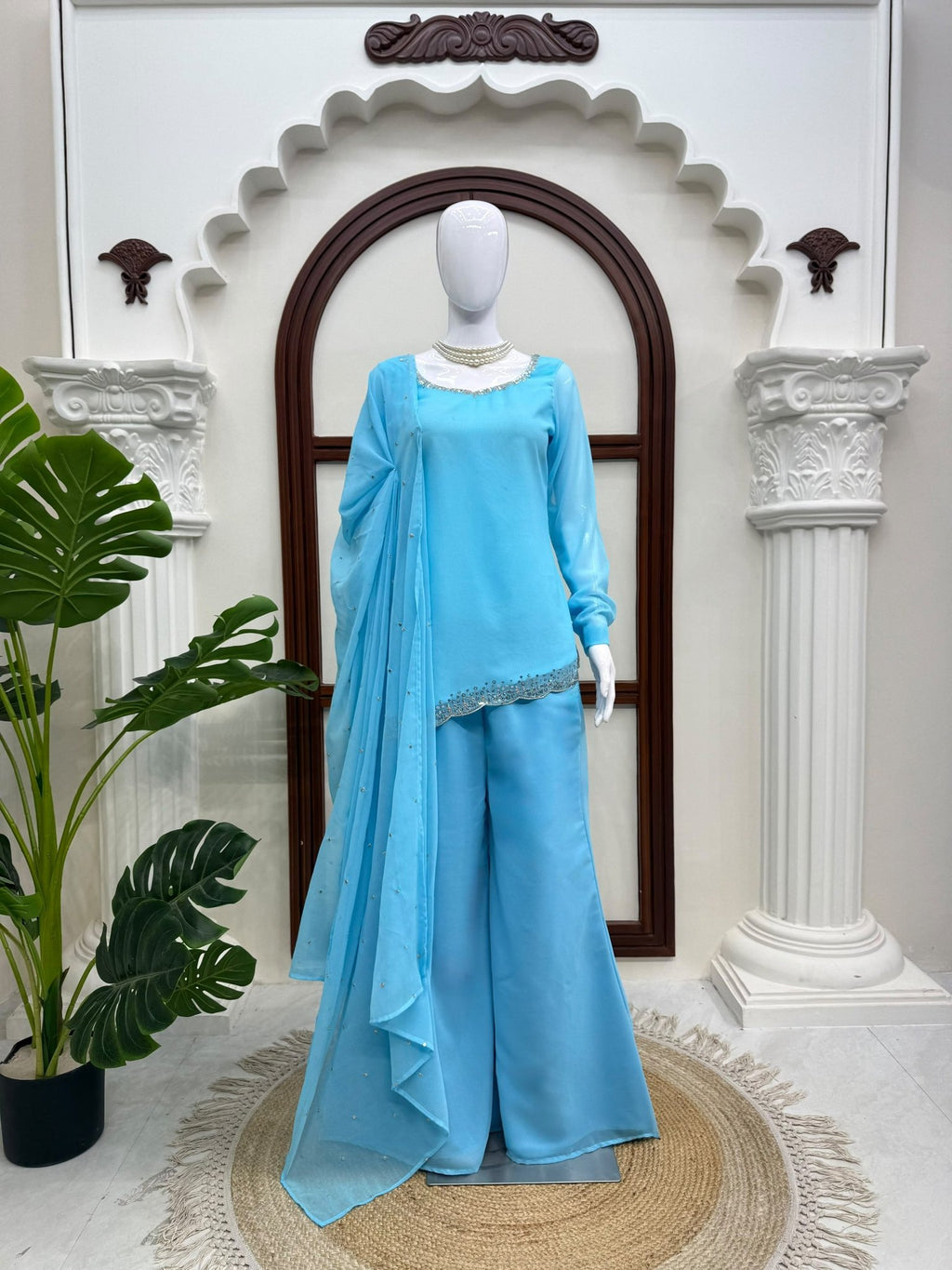 Royal Heritage Embroidered Peplum Sharara Ensemble with Delicate Scalloped Detailing - Surat Wholesale Ethnic Wear (Photo 4)