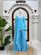 Royal Heritage Embroidered Peplum Sharara Ensemble with Delicate Scalloped Detailing - Surat Wholesale Ethnic Wear (Photo 4)