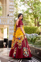 Hand Printed Kalamkari Silk Lehenga Set with Printed Dupatta