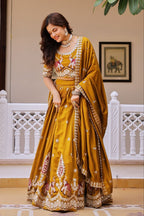 Elephant Motif Embroidered Silk Lehenga Set with Lace Border Dupatta - Surat Wholesale Ethnic Wear (Photo 4)