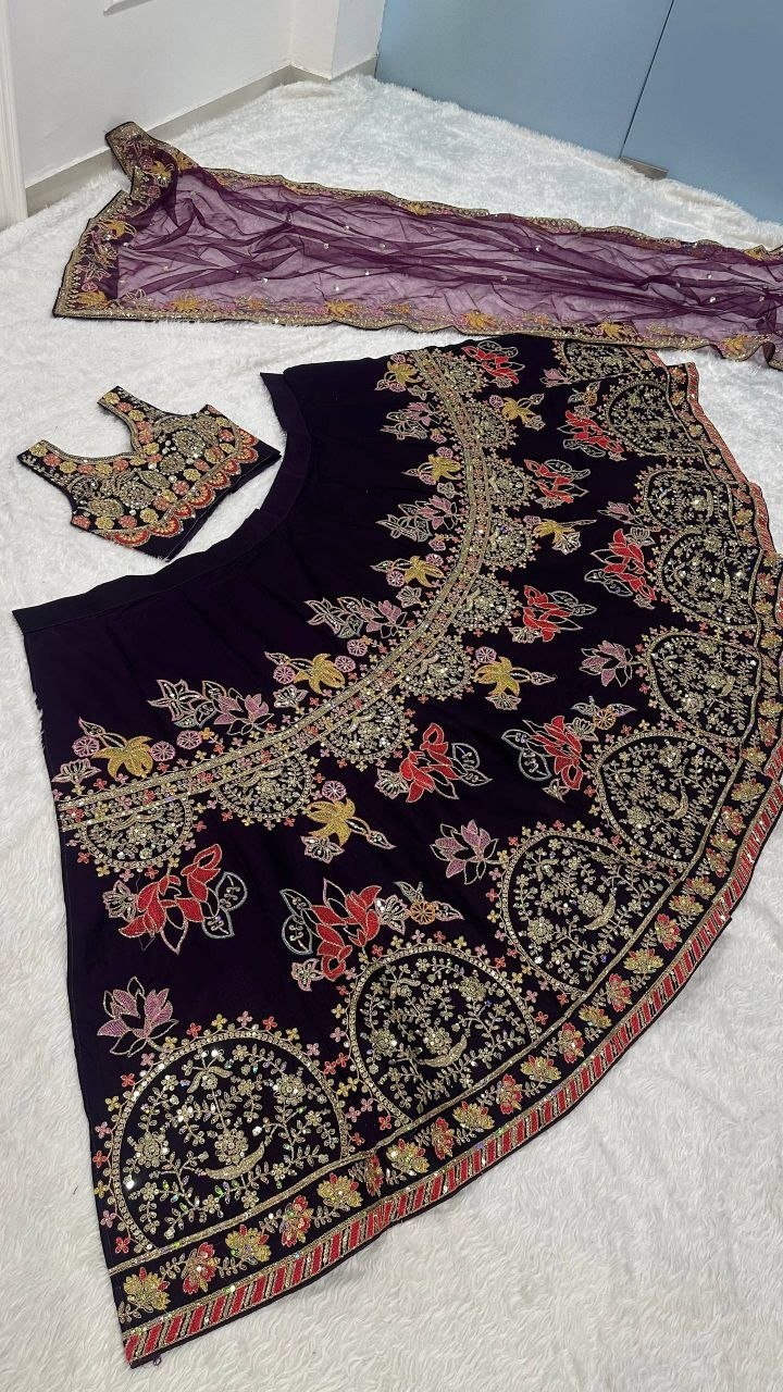 Heavy Dori Embroidery Bridal Velvet Lehenga Set with Net Dupatta