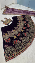 Heavy Dori Embroidery Bridal Velvet Lehenga Set with Net Dupatta