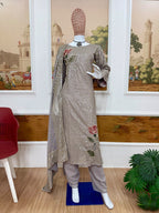 Royal Heritage Embroidered Anarkali Suit Ensemble With Intricate Floral Motifs and Shimmering Details