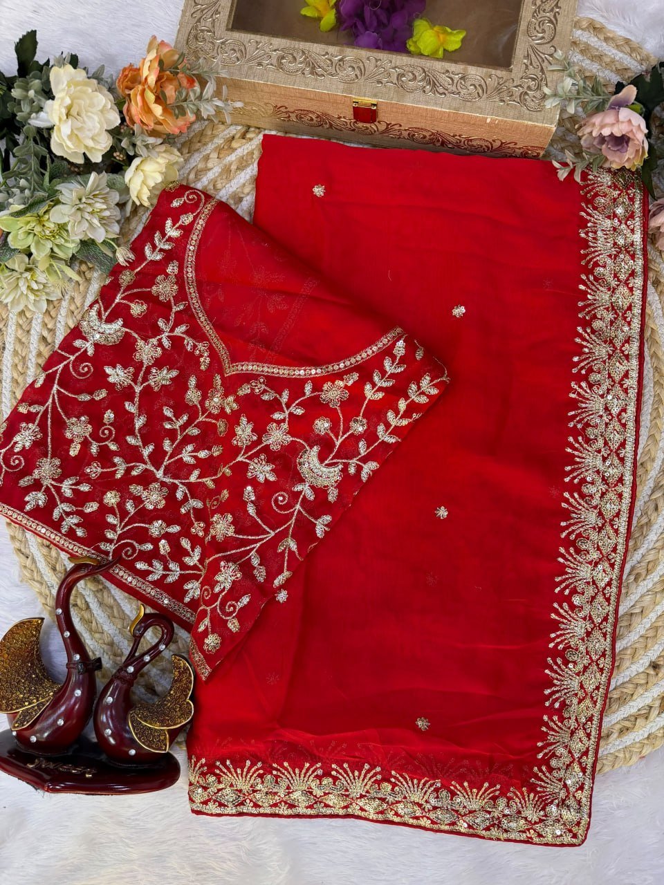 Opulent Embroidered Drape with Intricate Floral Border Detailing