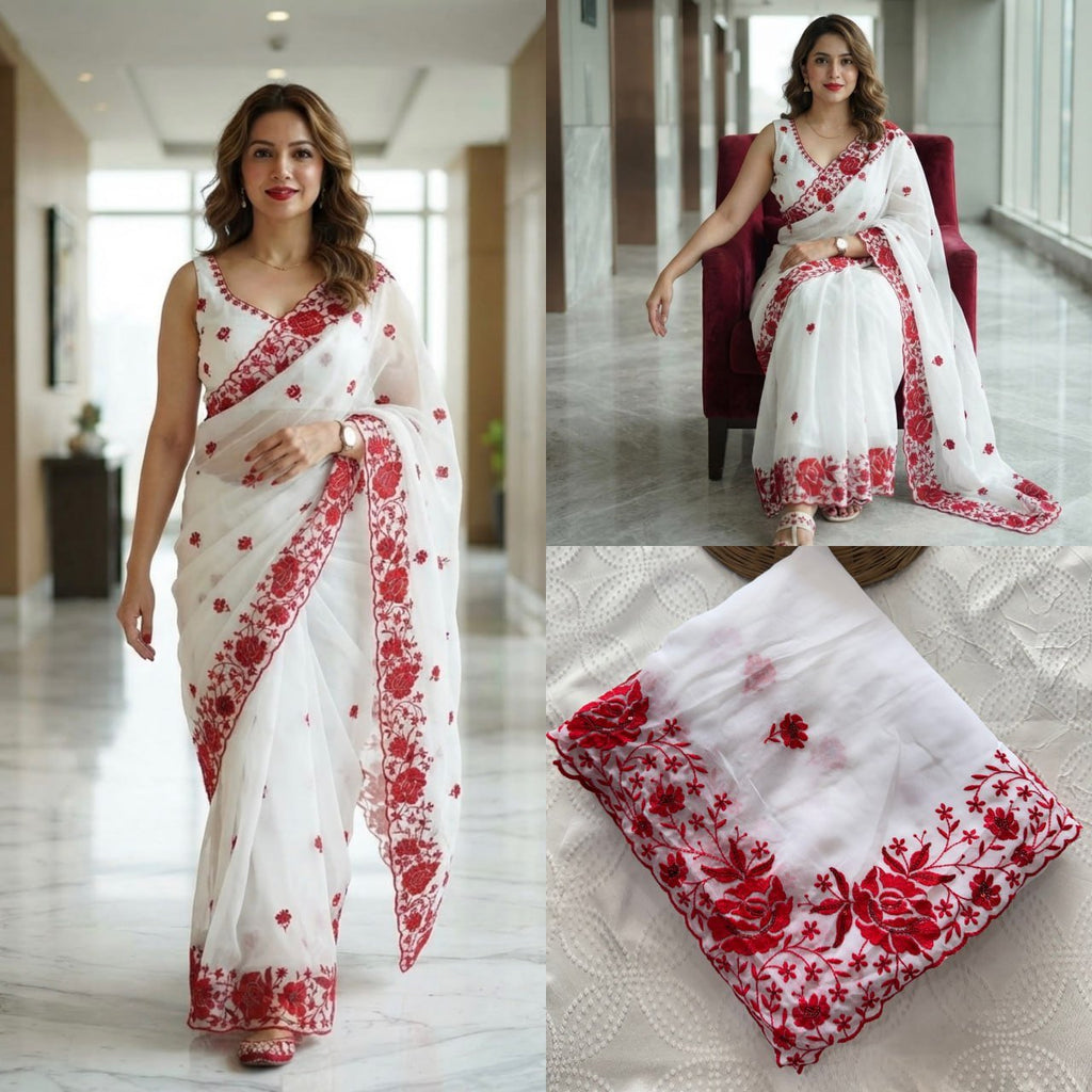 Contemporary Statement Floral Embroidered Saree for Sophisticated Occasions - Surat Wholesale Ethnic Wear (Photo 4)