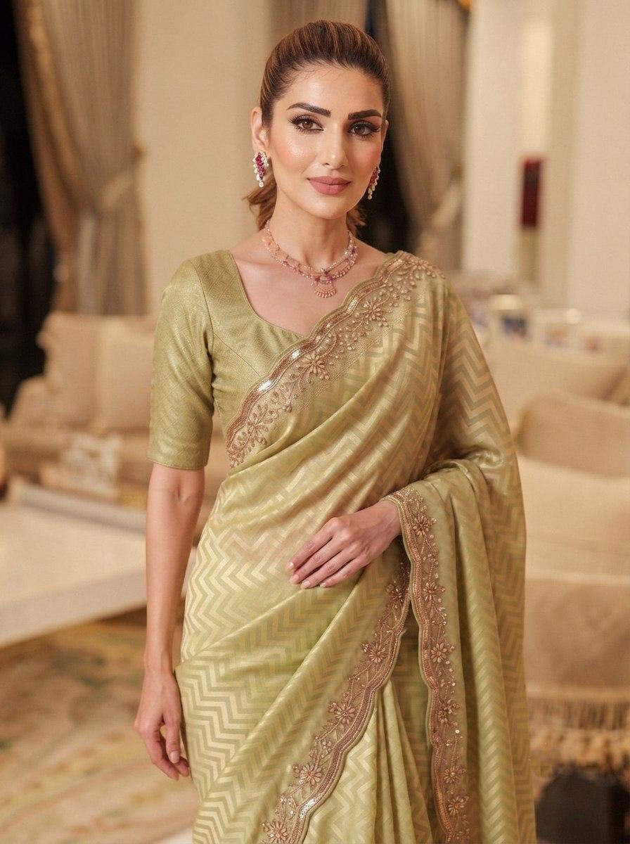 Exquisite Green with Designer Saree Set