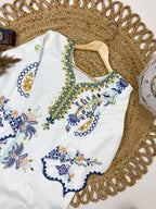 Boho Ethnic Fusion Floral Embroidered Scalloped Kaftan Kurti