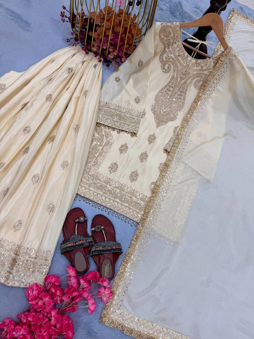 Opulent Luxury Heavy Zardozi Embroidered Kurta and Sharara Set with Dupatta