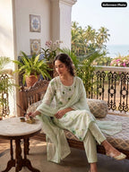 Embroidered Floral Printed Kurta Set with Match Dupatta