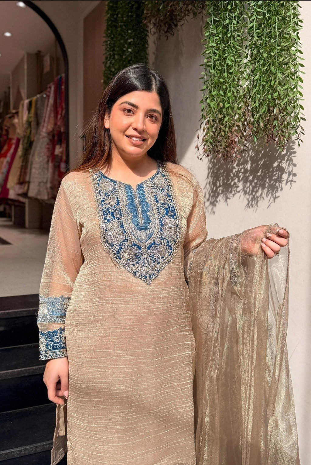 Subtle Grace Embroidered Yoke Tissue Tissue Silk Kurta Set - Surat Wholesale Ethnic Wear (Photo 4)