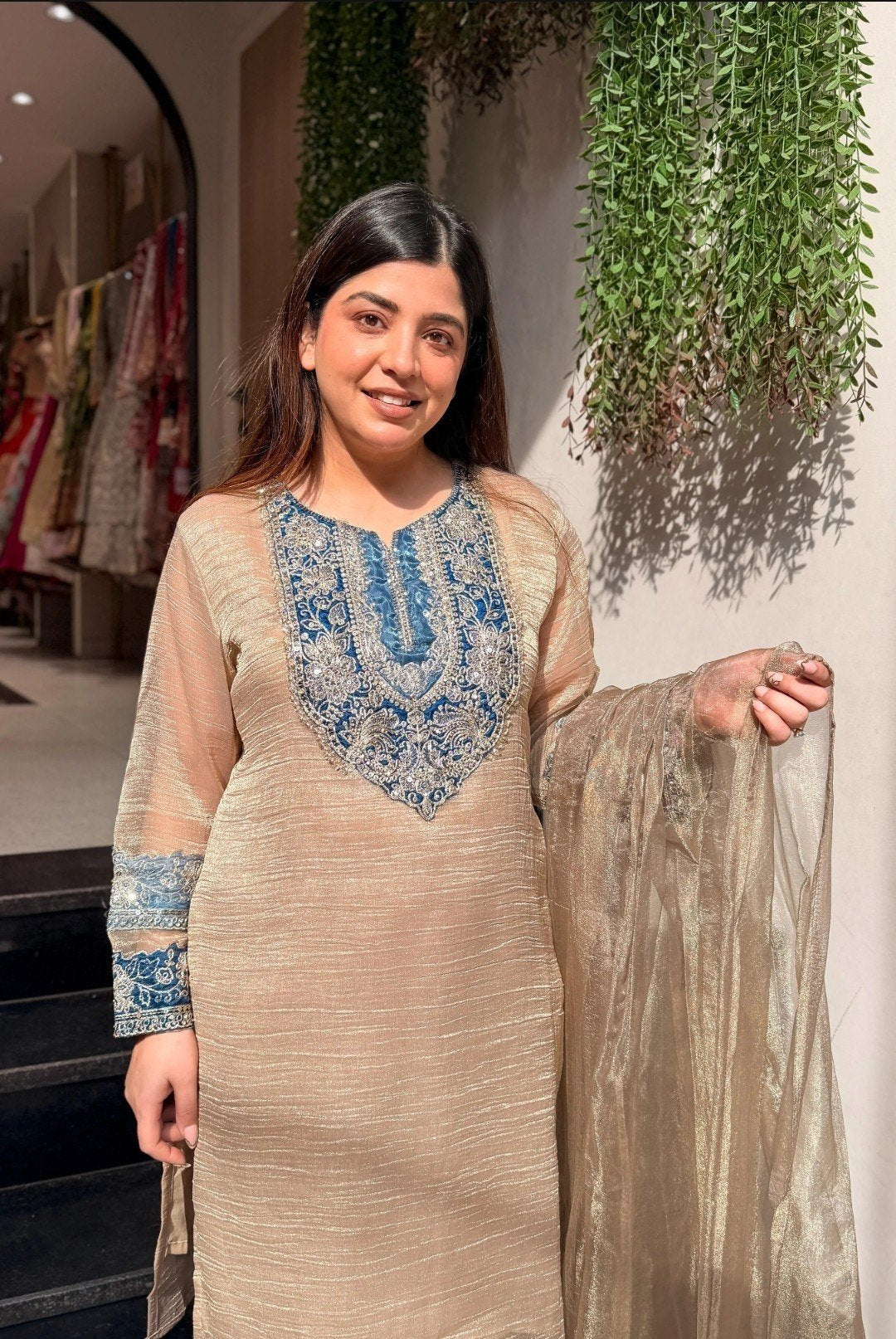 Subtle Grace Embroidered Yoke Tissue Tissue Silk Kurta Set - Surat Wholesale Ethnic Wear (Photo 4)