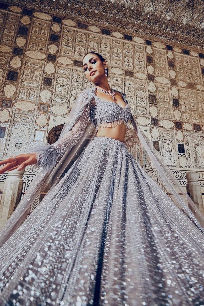 Dazzling Micro-Sequin Embellished Bridal Lehenga Choli Set