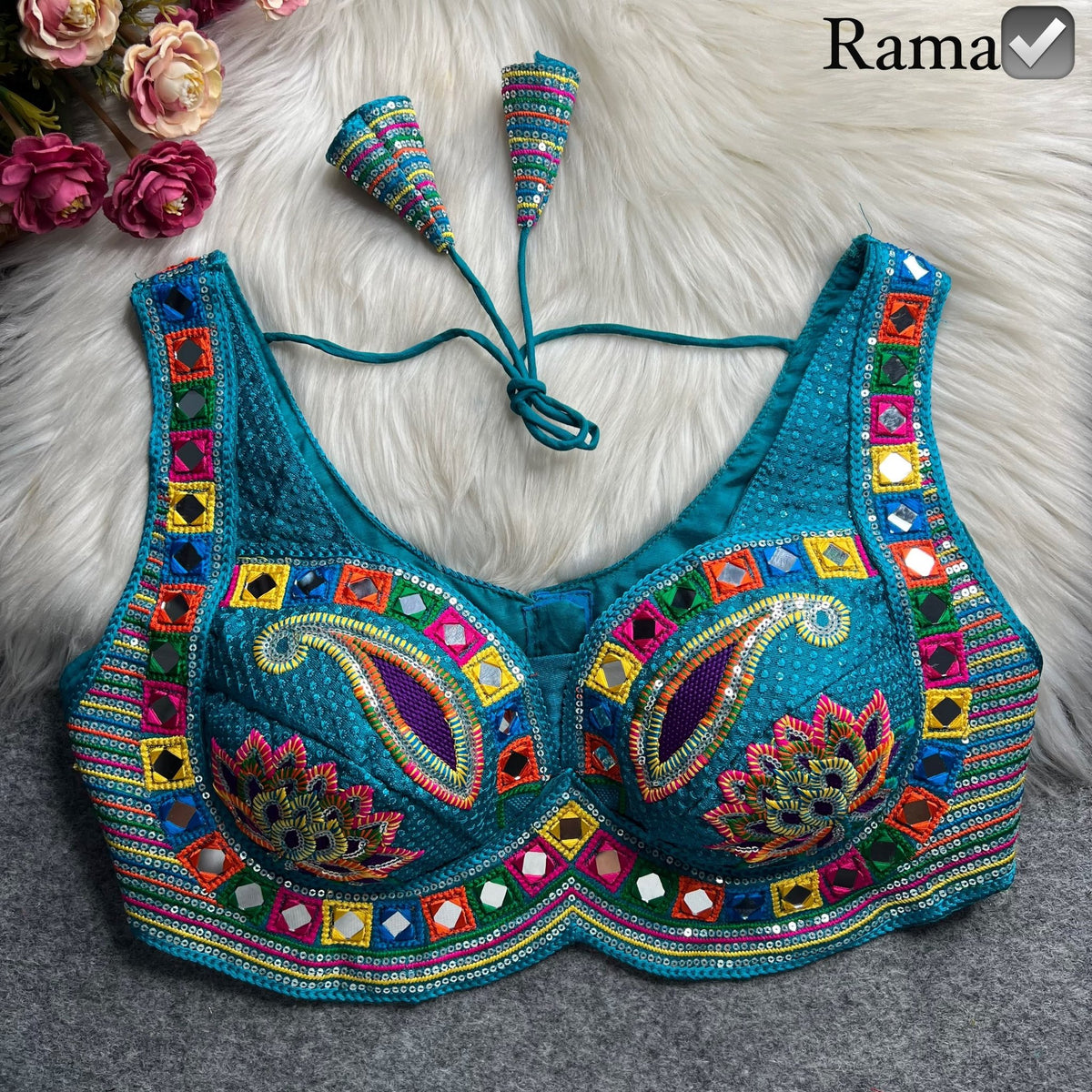 Boho Ethnic Fusion Paisley Embroidered Mirror Work Blouse