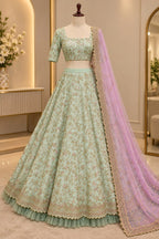 Delicate Floral Embroidered Lehenga Choli with Embroidered Cutwork Border Dupatta - Surat Wholesale Ethnic Wear (Photo 4)