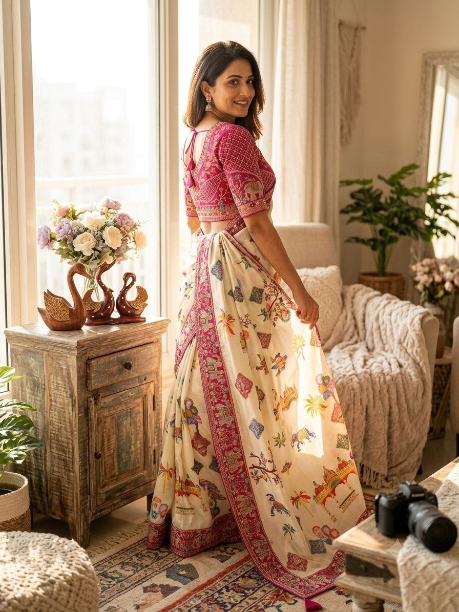 Royal Heritage Artisanal Motif Saree with Intricate Borders