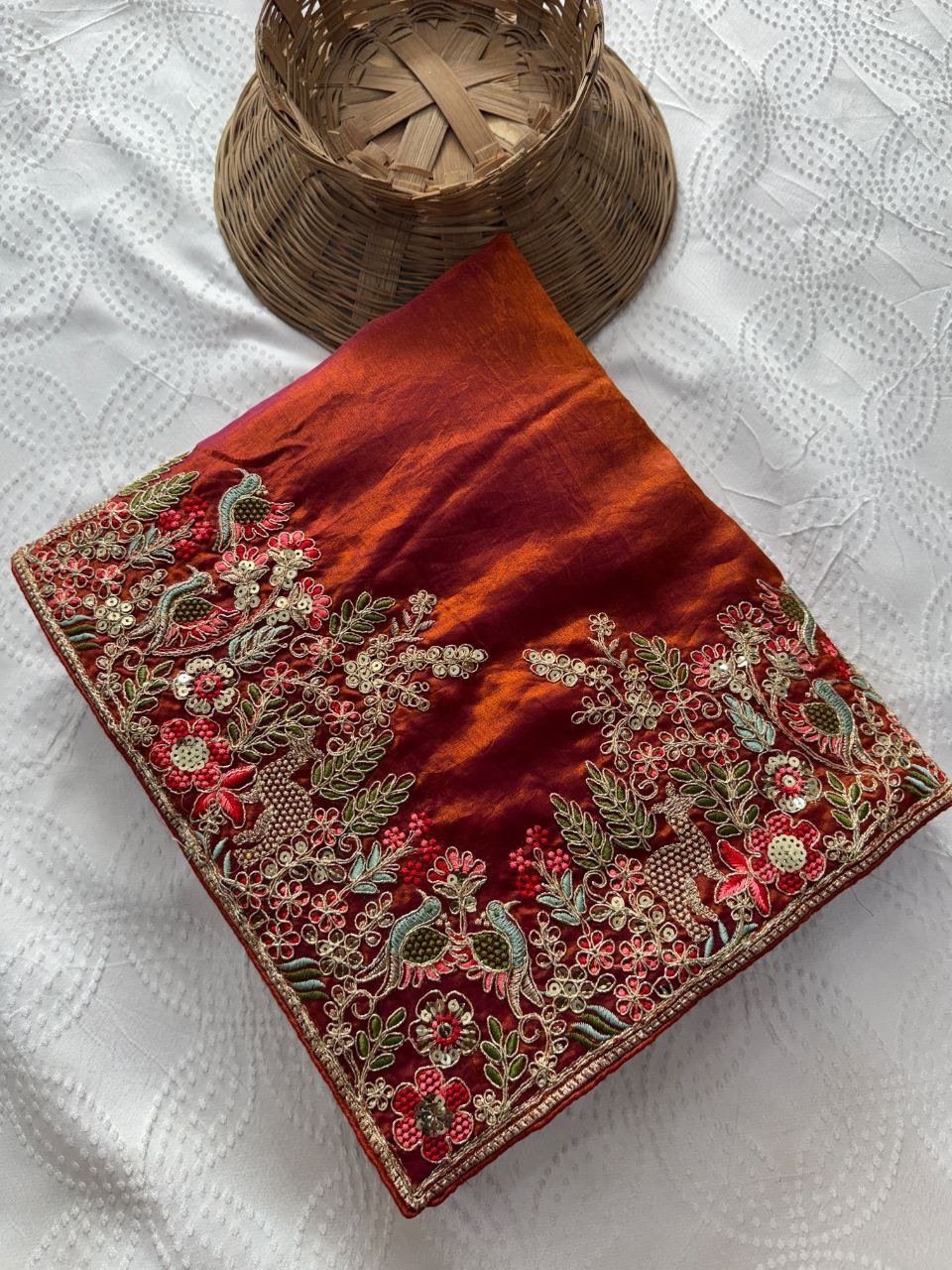 Radiate Royal Heritage in Delicately Thread-Worked Floral Border Saree