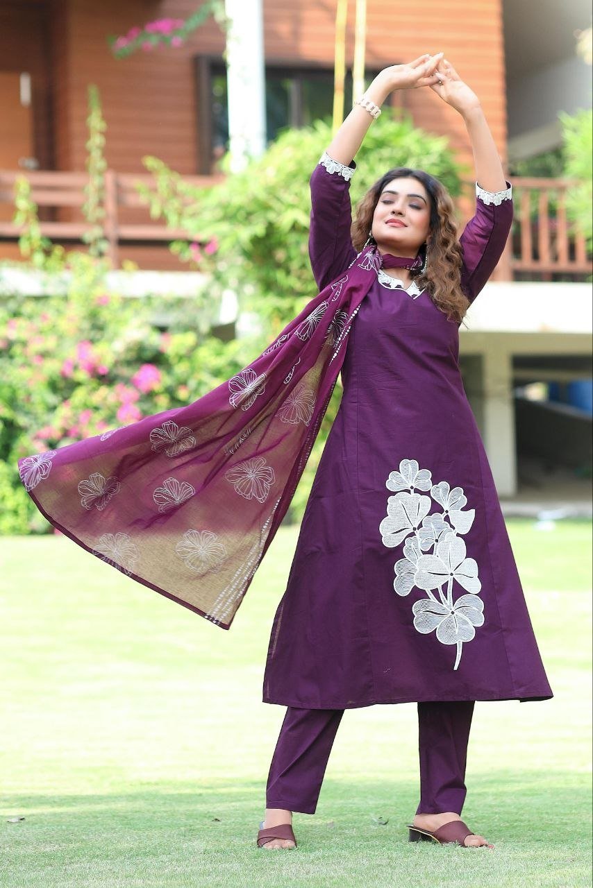 Garden Floral Romance Embroidered Kurta Set with Flowing Dupatta - Surat Wholesale Ethnic Wear (Photo 4)