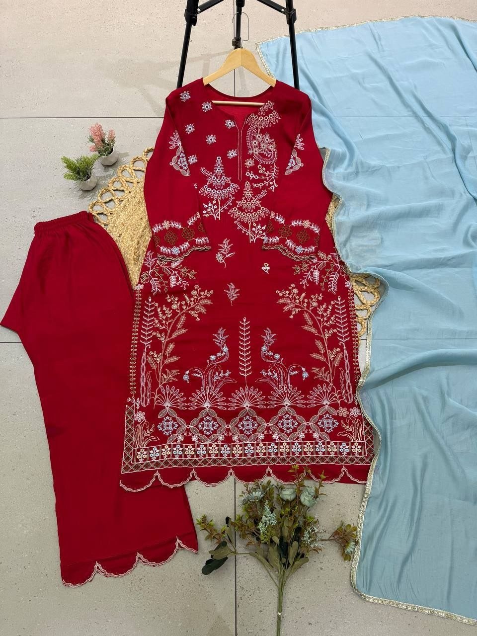Royal Heritage Intricately Embroidered Kurta and Palazzo Set