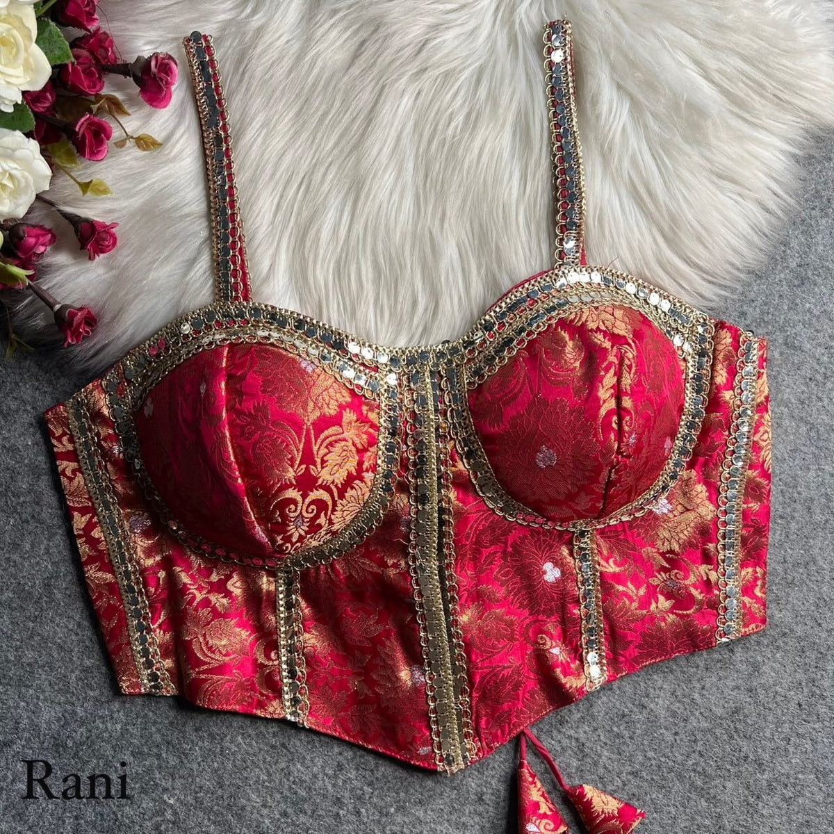 Cocktail Party Polish Jacquard Strapless Corset Blouse - Surat Wholesale Ethnic Wear (Photo 4)