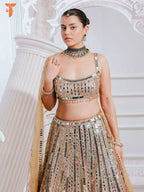 Heavy Mirror Work Sequined Lehenga Set with Tasseled Blouse