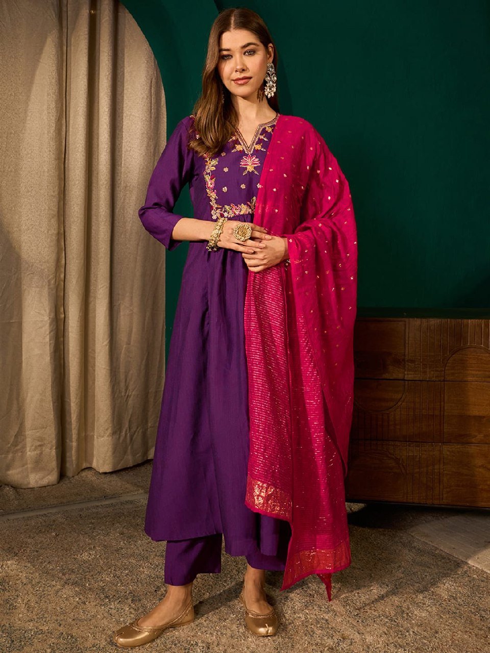 Regal Heritage Floral Embroidered Anarkali Suit Ensemble