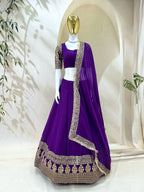 Graceful Solid Flared Lehenga Set with Heavy Embroidered Border - Surat Wholesale Ethnic Wear (Photo 4)