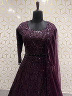 Thread Embroidered Georgette Lehenga Set with Tasseled Blouse
