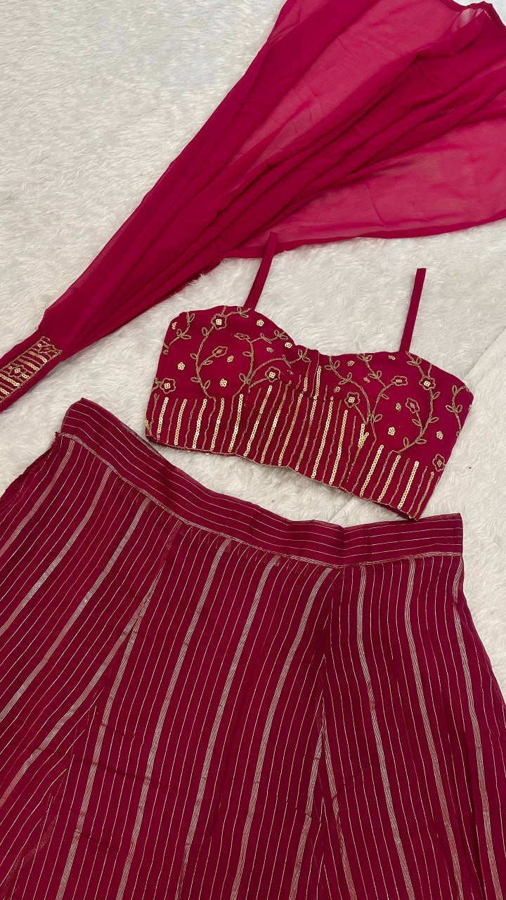 Embellished Crop Top with Foil Printed Flared Palazzo Pants - Surat Wholesale Ethnic Wear (Photo 4)