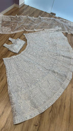 Chikankari Sequined Lehenga Set with Attached Cape Dupatta