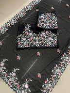 Midnight Radiance Handcrafted Floral Embroidered Saree for Grand Evenings - Surat Wholesale Ethnic Wear (Photo 4)